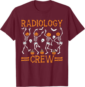 Radiology Crew Dancing Skeleton Pumpkin Funny Halloween T-Shirt - T-Shirt | Maroon