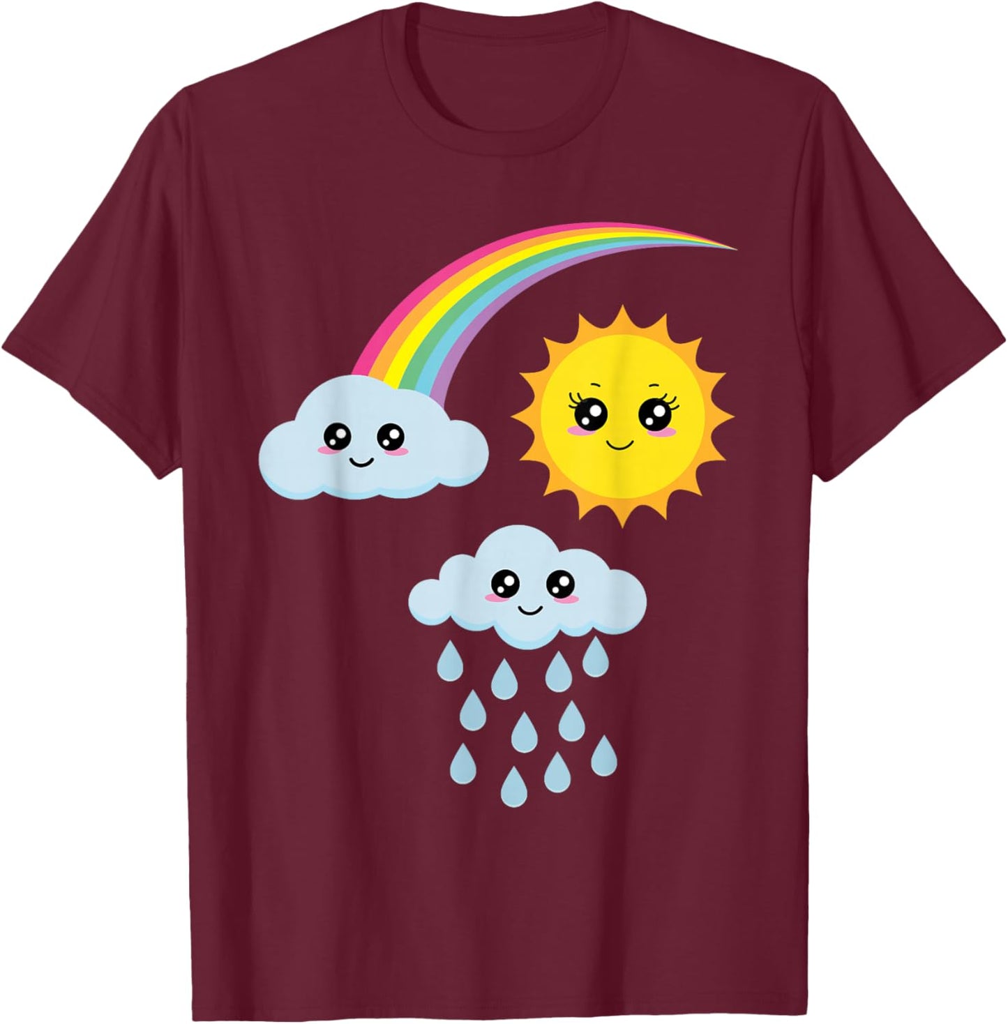 Kawaii Sonne Wolke Regenbogen T-Shirt - T-Shirt | Maroon