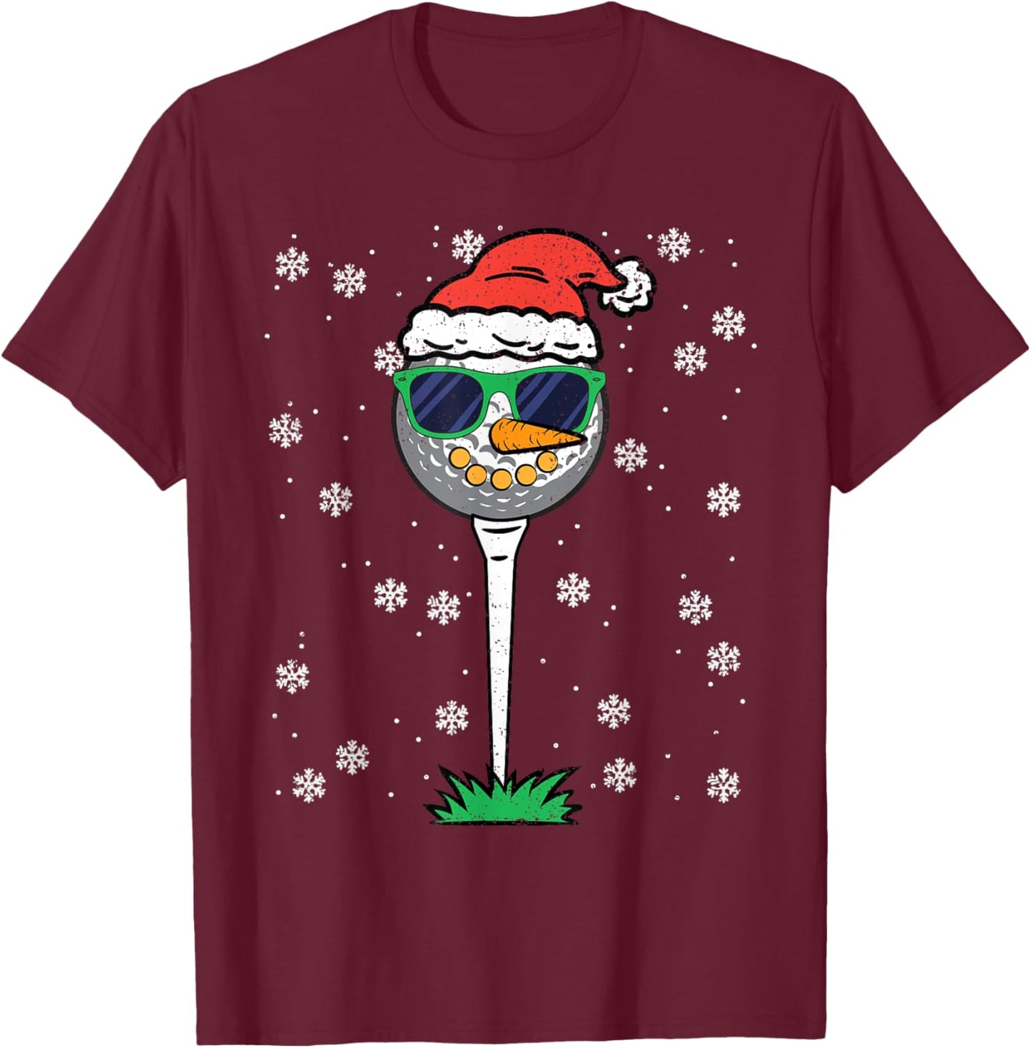 Golf Ball Snowman Christmas Pajama Funny X-mas Sport Golfer T-Shirt - T-Shirt | Maroon