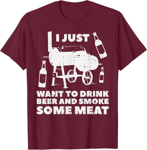 Just Want To Grill Some Meat Fun Bbq Barbecue Grill Dad Men T-Shirt - T-Shirt | Maroon