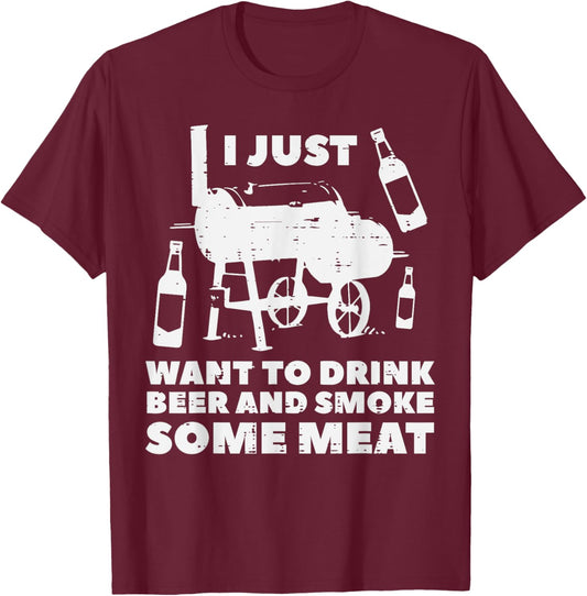 Just Want To Grill Some Meat Fun Bbq Barbecue Grill Dad Men T-Shirt - T-Shirt | Maroon