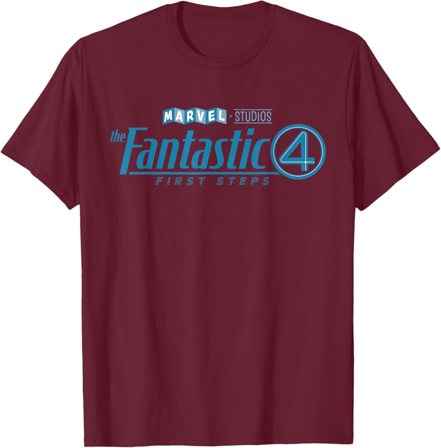 Marvel Studios The Fantastic Four: First Steps Movie Logo - Erwachsene und Kinder - Schwarz - S - Klassisch geschnitten, doppelt genähter Saum T-Shirt - T-Shirt | Maroon