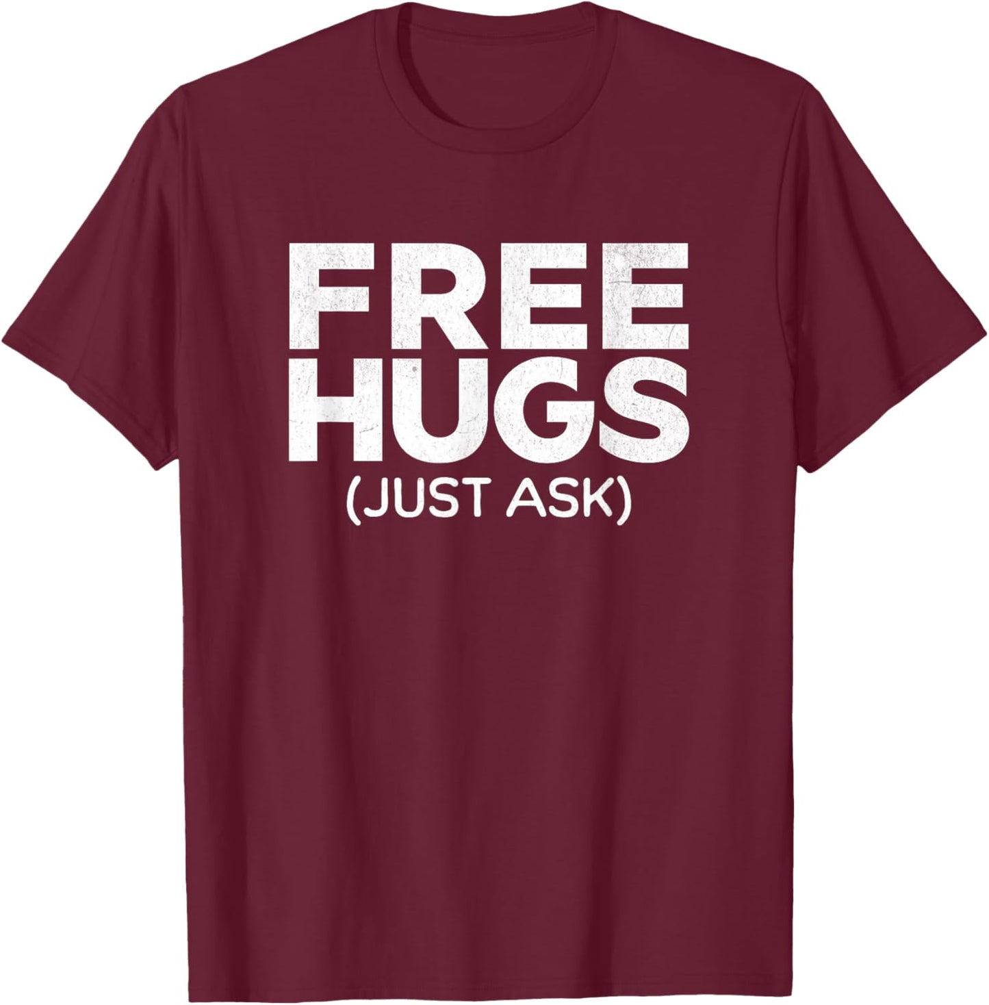 Funny Free Hugs -Adults Black Cotton Short Sleeve Small T-Shirt - T-Shirt | Maroon