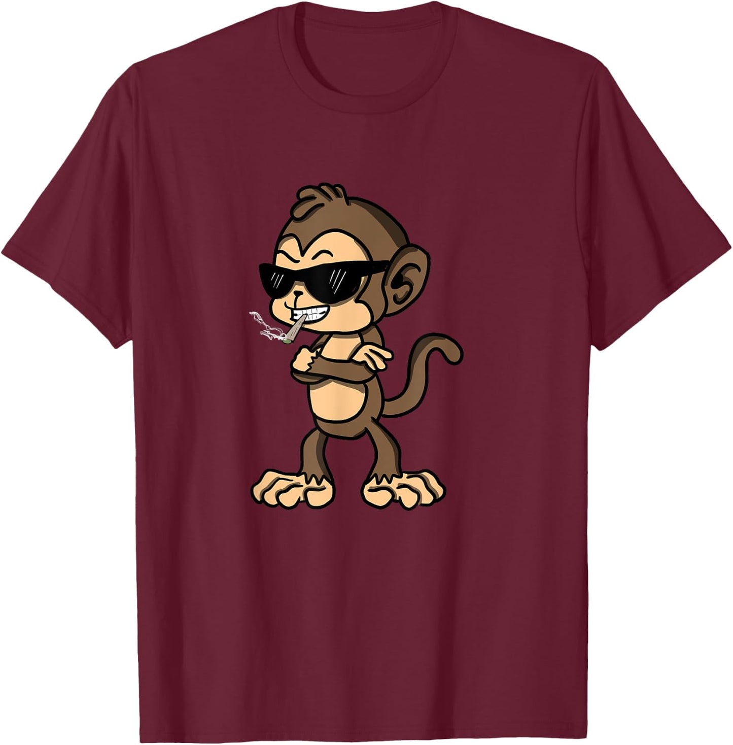 Funny Cartoon Monkey Smoking A Joint T-Shirt - T-Shirt | Maroon