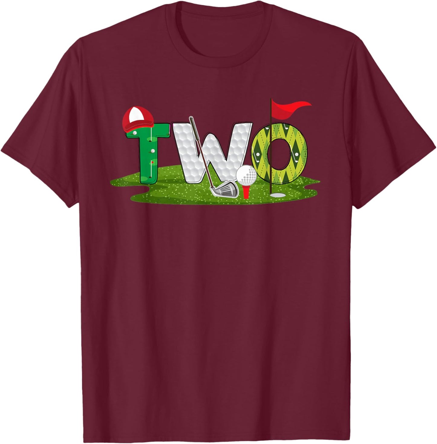 2nd Birthday Golf Theme 2 Year Old Kids Sport Party T-Shirt - T-Shirt | Maroon