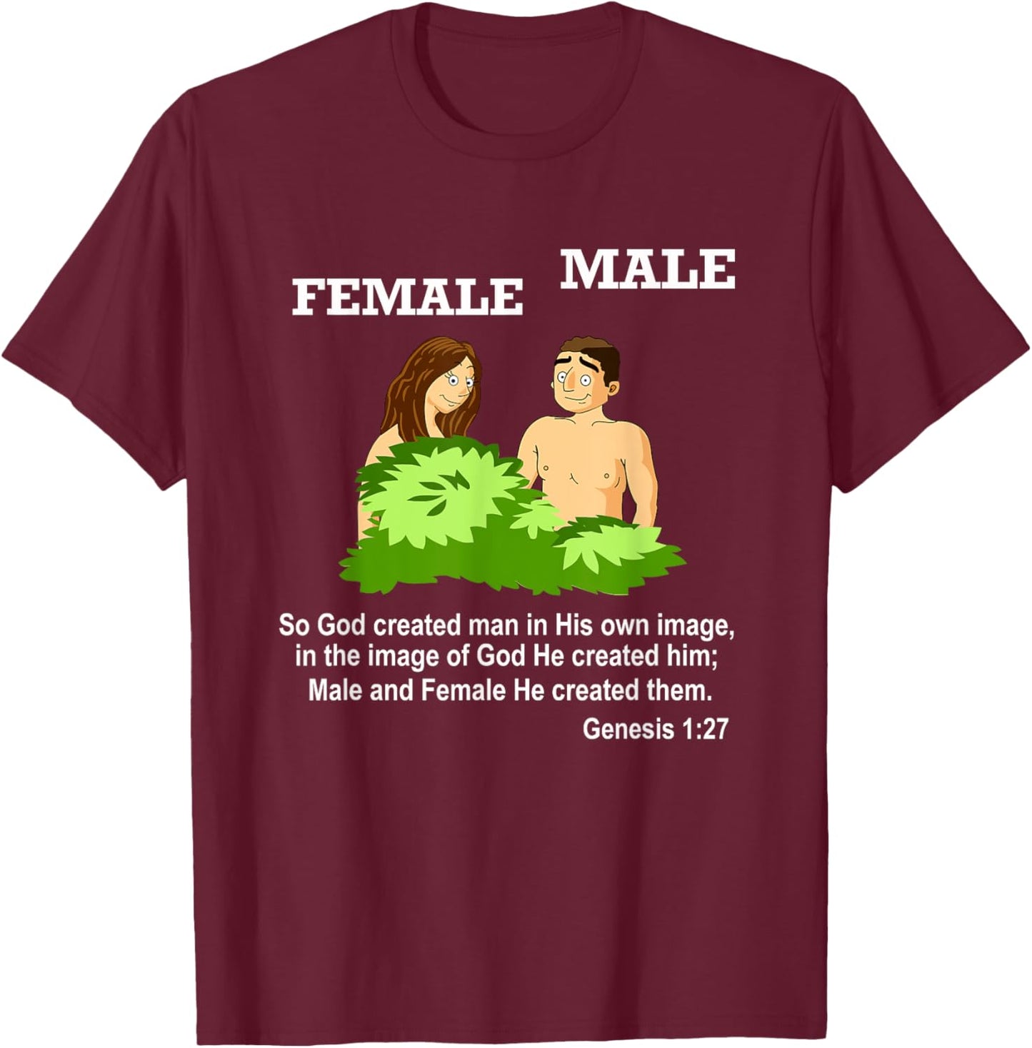 Christian Bible Verse Genesis 1 27 God Created Male Female T-Shirt - T-Shirt | Maroon