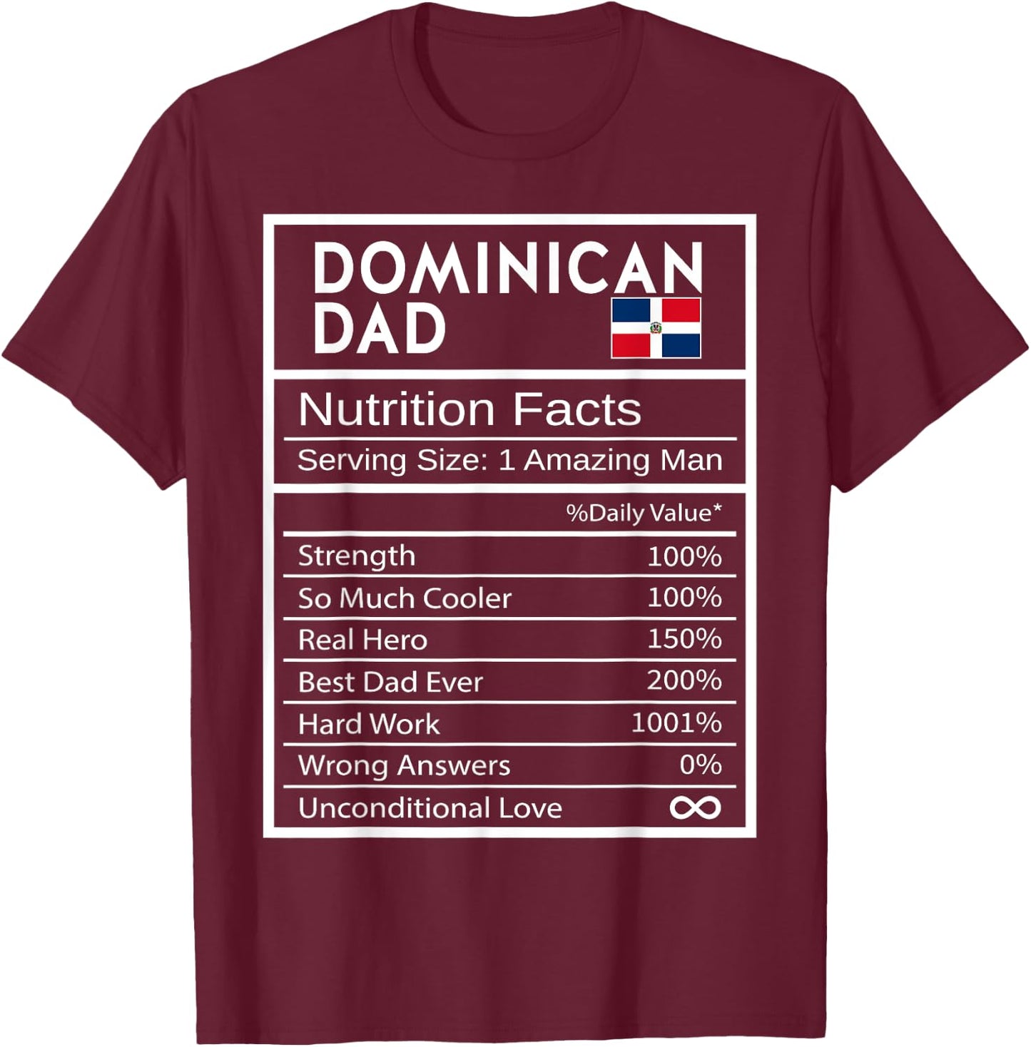 Dominican Dad Nutrition Facts National Pride Gift Dad T-Shirt - T-Shirt | Maroon