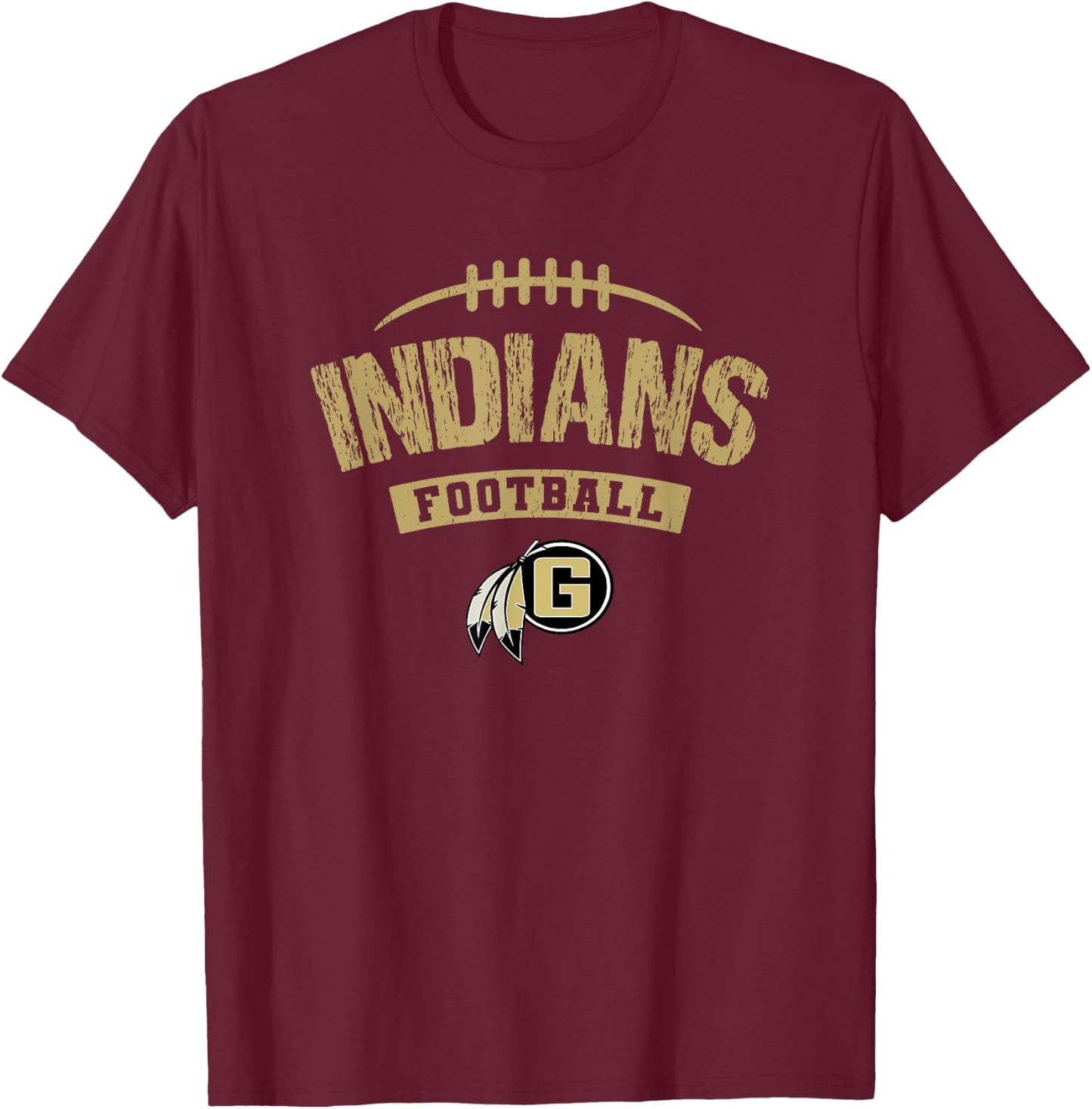 Gaffney Indians Logo Football Distressed HS T-Shirt - T-Shirt | Maroon