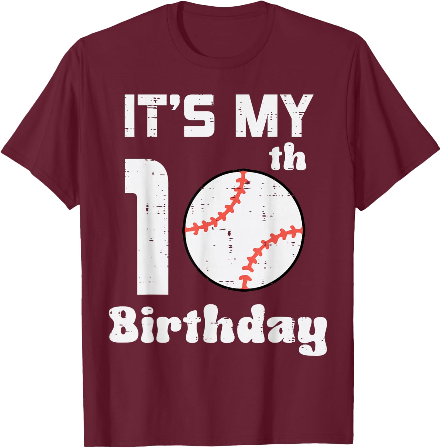 Its My 10th Birthday Baseball 10 Years Old Bday Boys Kids T-Shirt - T-Shirt | Maroon