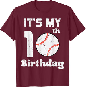 Its My 10th Birthday Baseball 10 Years Old Bday Boys Kids T-Shirt - T-Shirt | Maroon