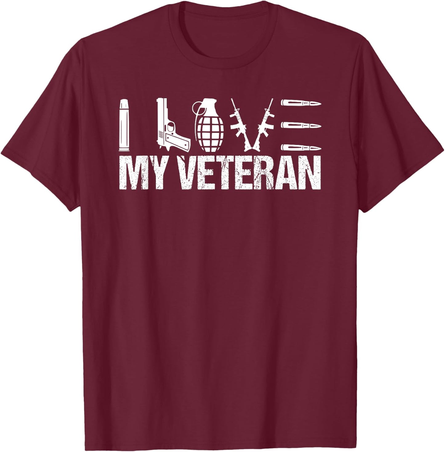 I Love My Veteran Flag Heart Wife Girlfriend T-Shirt - T-Shirt | Maroon