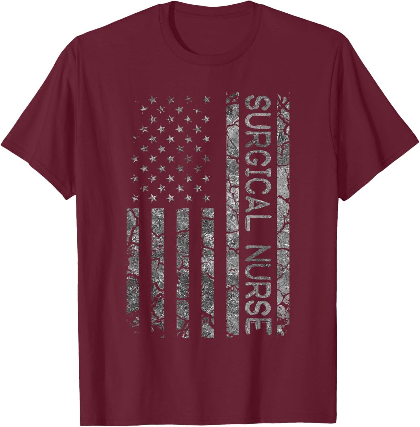 Funny Job Title Worker American Flag Surgical Nurse T-Shirt - T-Shirt | Maroon