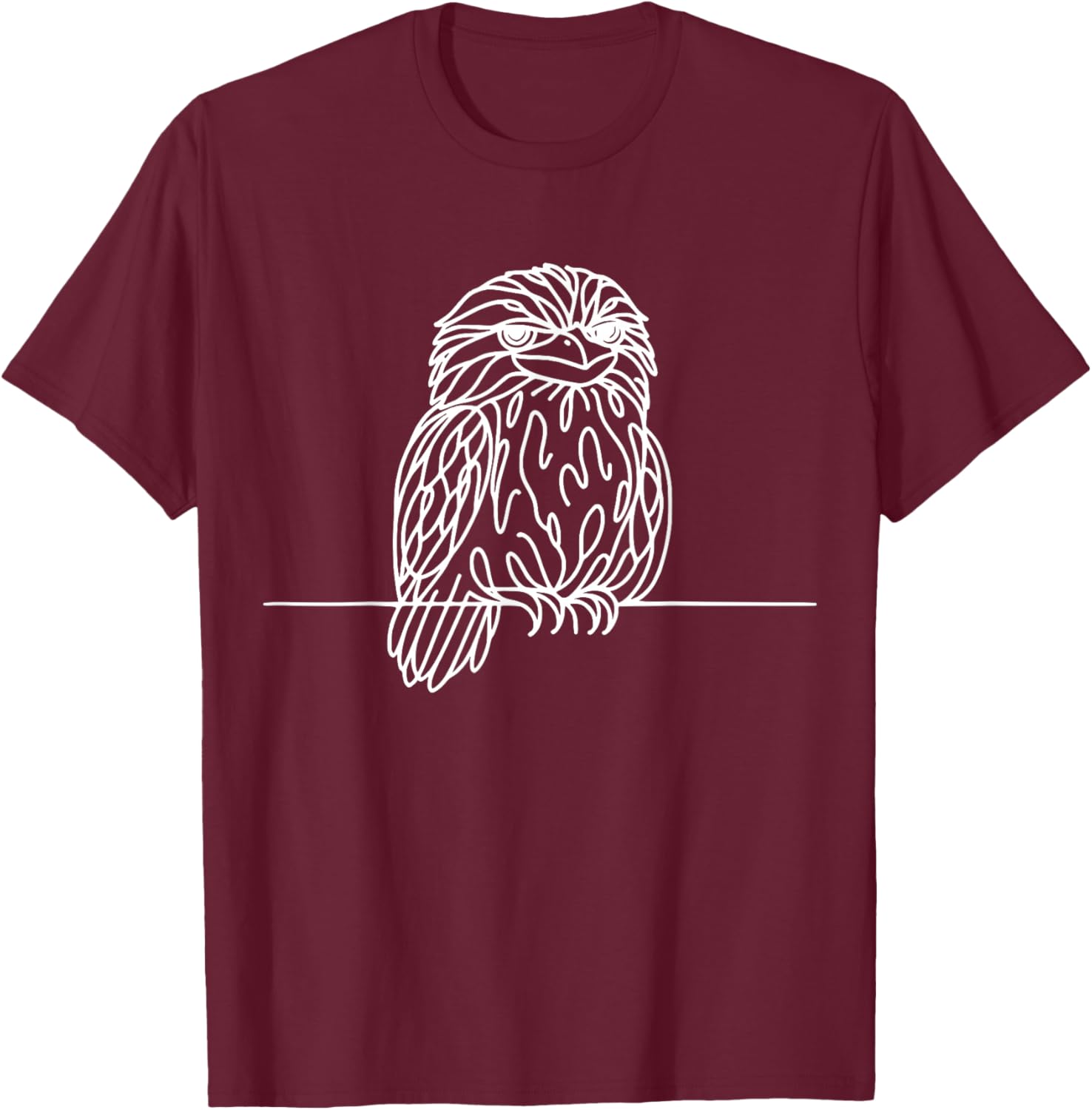 Tawny Frogmouth Bird Line Art Ornithology Design T-Shirt - T-Shirt | Maroon