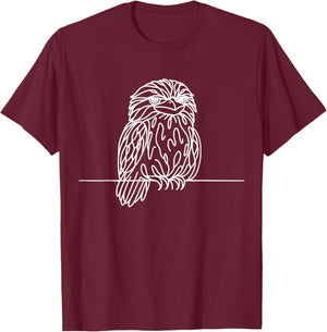 Tawny Frogmouth Bird Line Art Ornithology Design T-Shirt - T-Shirt | Maroon