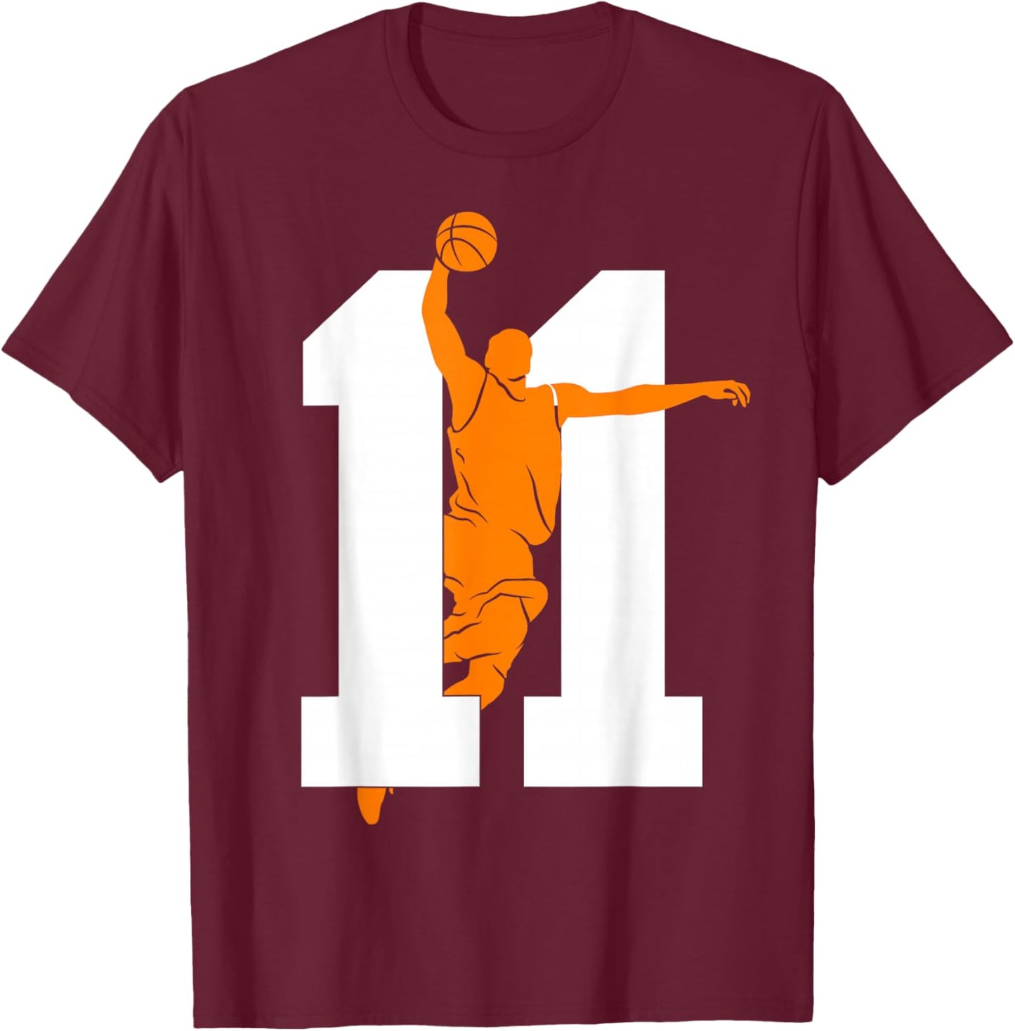 Number 11 Years Basketball 11th Birthday T-Shirt - T-Shirt | Maroon