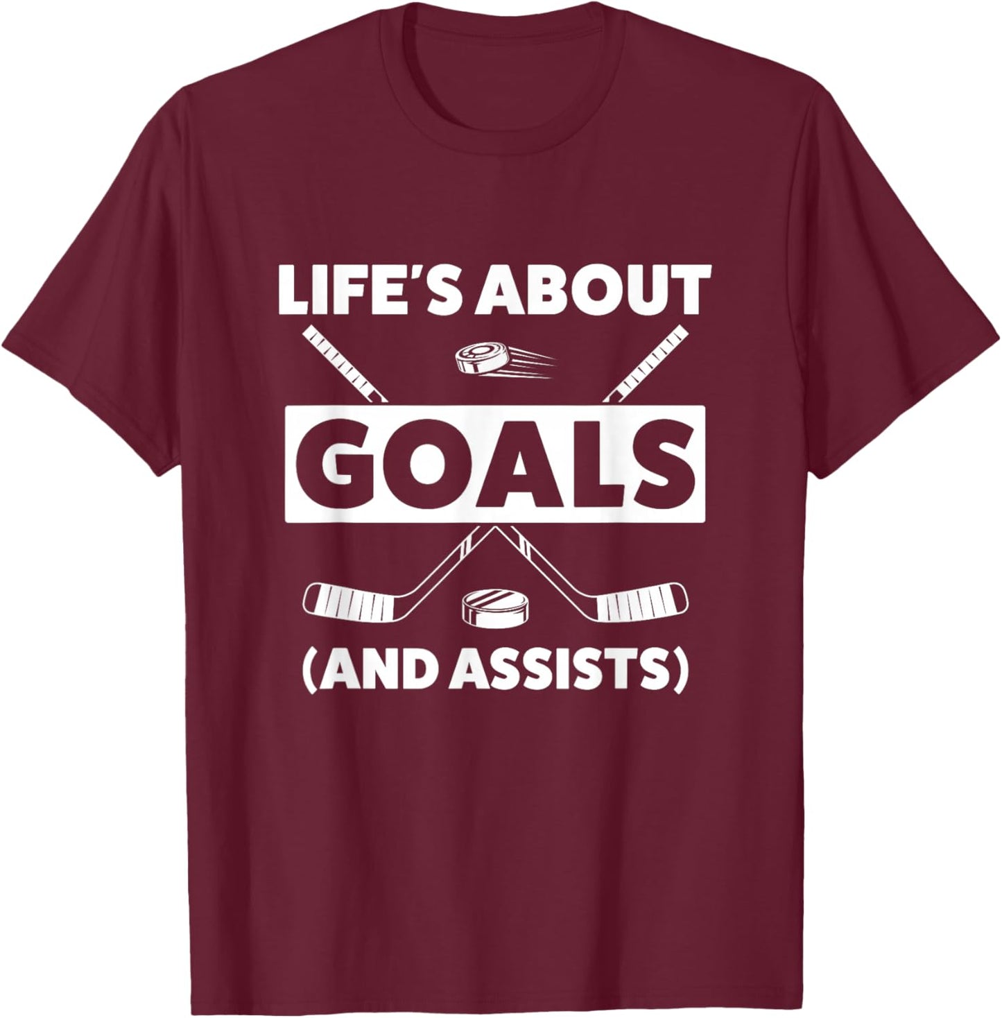 Youth Ice Hockey Design for Boys Life's About Goals T-Shirt - T-Shirt | Maroon