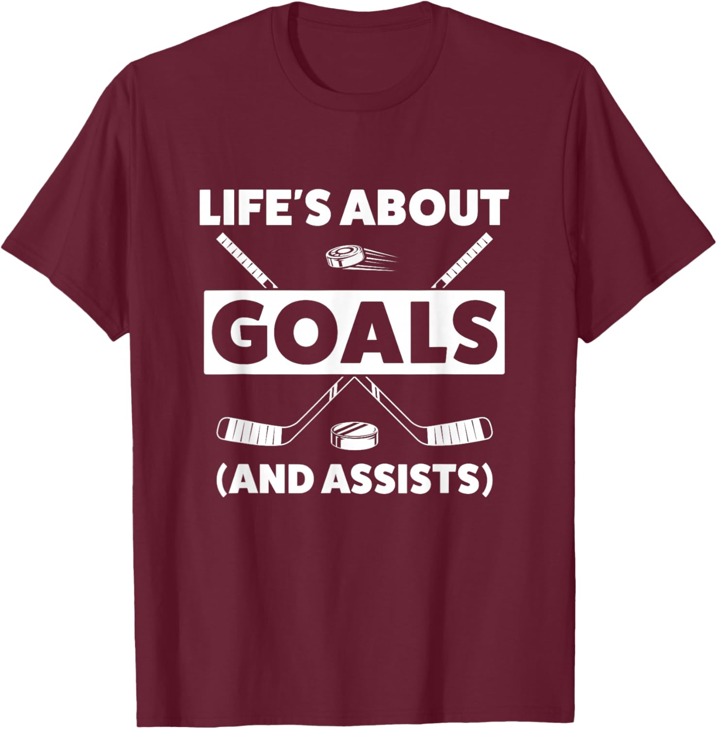 Youth Ice Hockey Design for Boys Life's About Goals T-Shirt - T-Shirt | Maroon