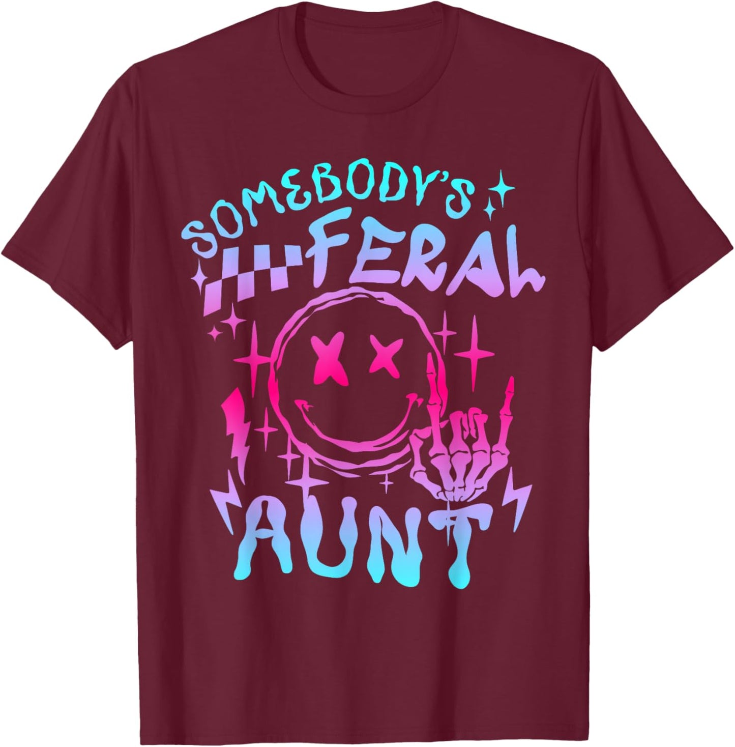 Retro Tie Dye Somebodys Feral Aunt Matching Mothers Day T-Shirt - T-Shirt | Maroon