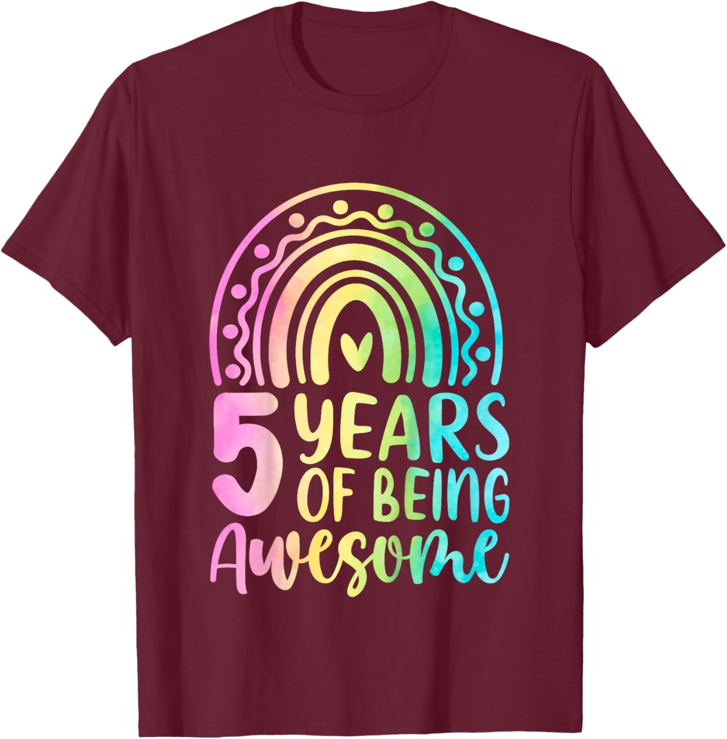 5th Birthday Shirt Girl Kid Five 5 Year Old Tie Die Birthday T-Shirt - T-Shirt | Maroon
