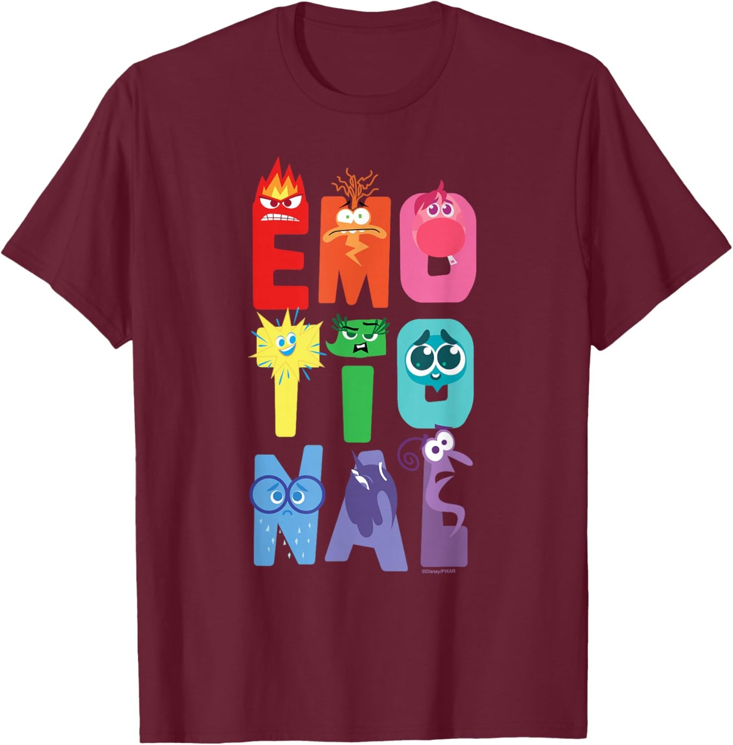 Disney and Pixar’s Inside Out 2 Letter Emotions Emotional T-Shirt - T-Shirt | Maroon
