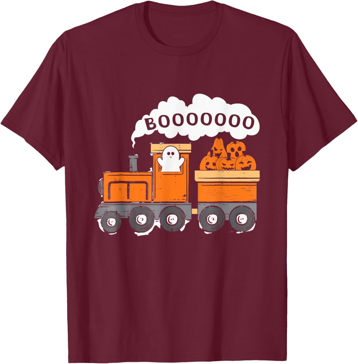 Halloween Train Boo Funny Ghost Pumpkin Toddler Kids Boys T-Shirt - T-Shirt | Maroon