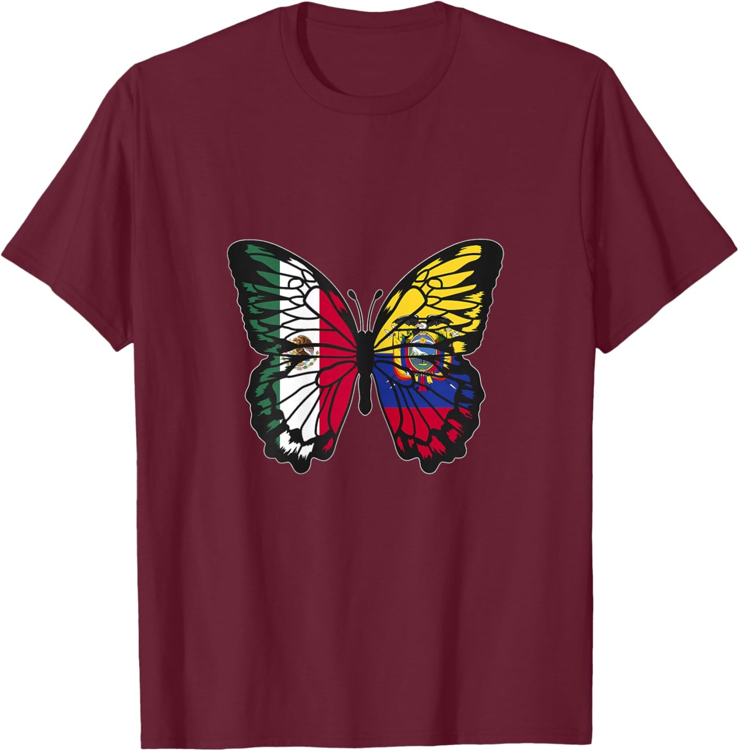 Mexico and Ecuador Mix Butterfly Half Mexican Ecuadorian T-Shirt - T-Shirt | Maroon