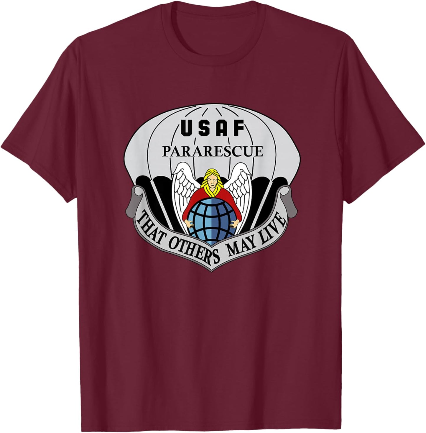 Air Force Pararescue Insignia PJ Military Veteran Patriotic T-Shirt - T-Shirt | Maroon