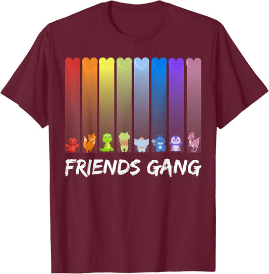 Rainbow Colored, Friends Gang T-Shirt - T-Shirt | Maroon
