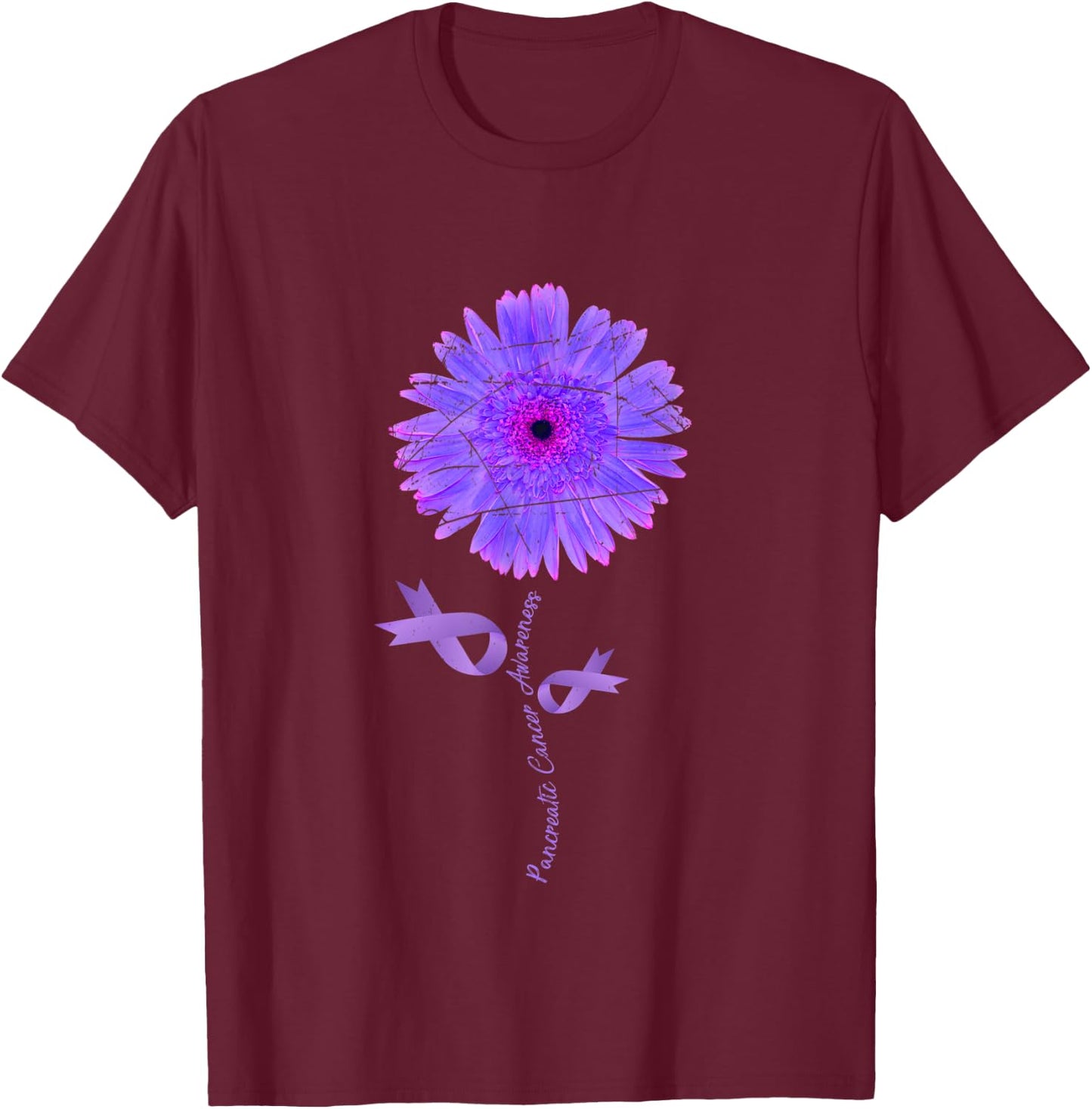 Cancer Warrior Purple Ribbon Gift Pancreatic Cancer T-Shirt - T-Shirt | Maroon