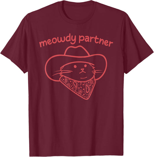 Meowdy Partner Cat Cowboy Hat Country Western Design T-Shirt - T-Shirt | Maroon