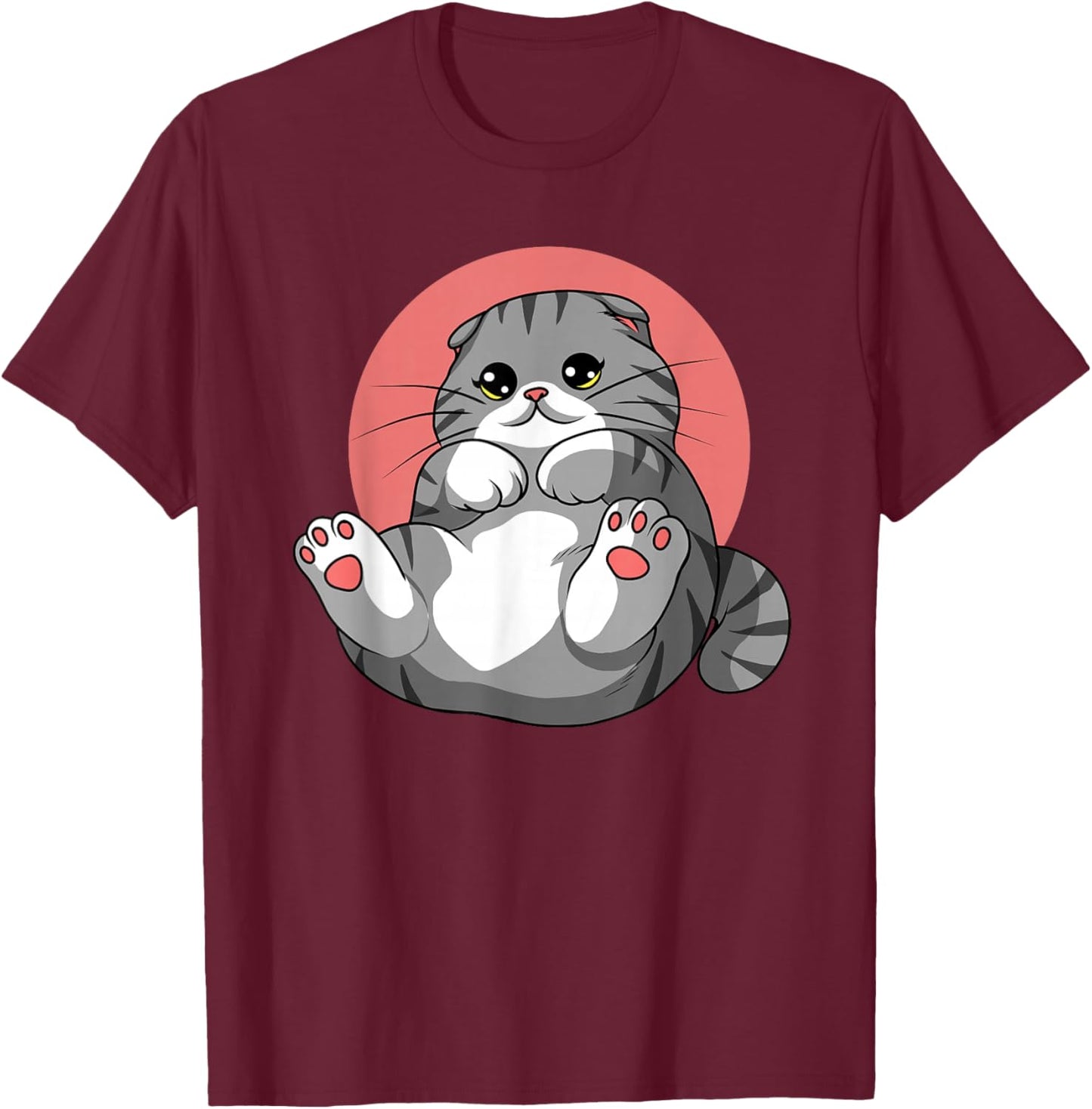 Scottish Fold Cat Neko Kitty Cute Kawaii Anime Cat T-Shirt - T-Shirt | Maroon