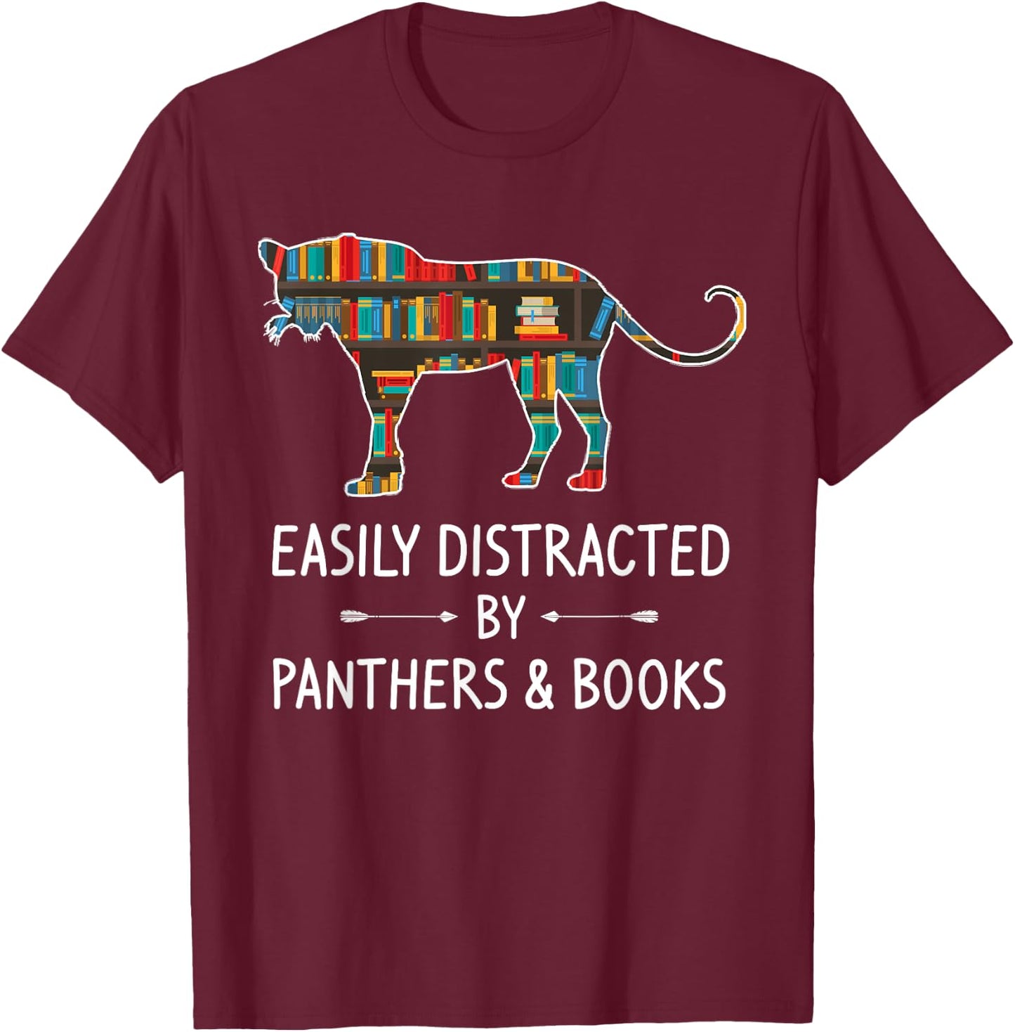 Easily Distracted By Panthers & Books Lover Gift Jaguar T-Shirt - T-Shirt | Maroon