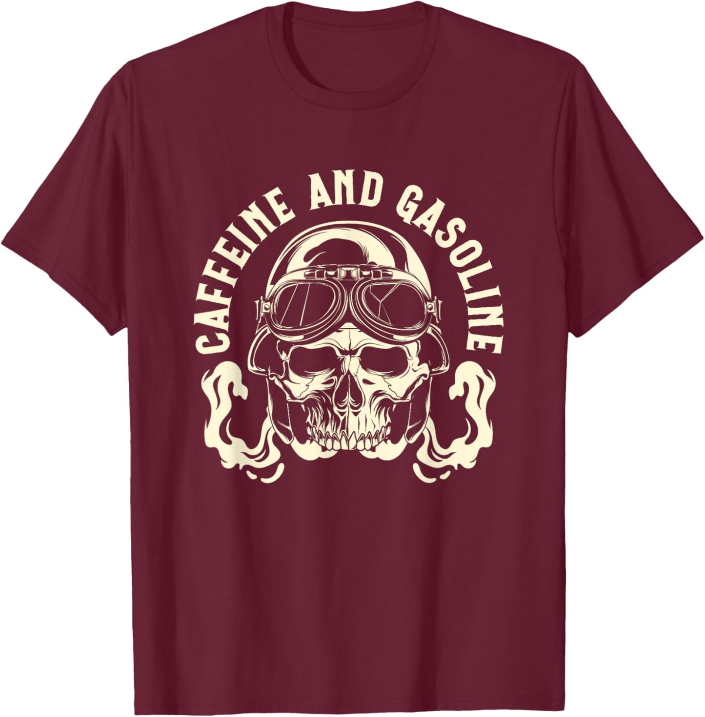 Funny Motorcycle Quote Caffeine And Gasoline T-Shirt - T-Shirt | Maroon