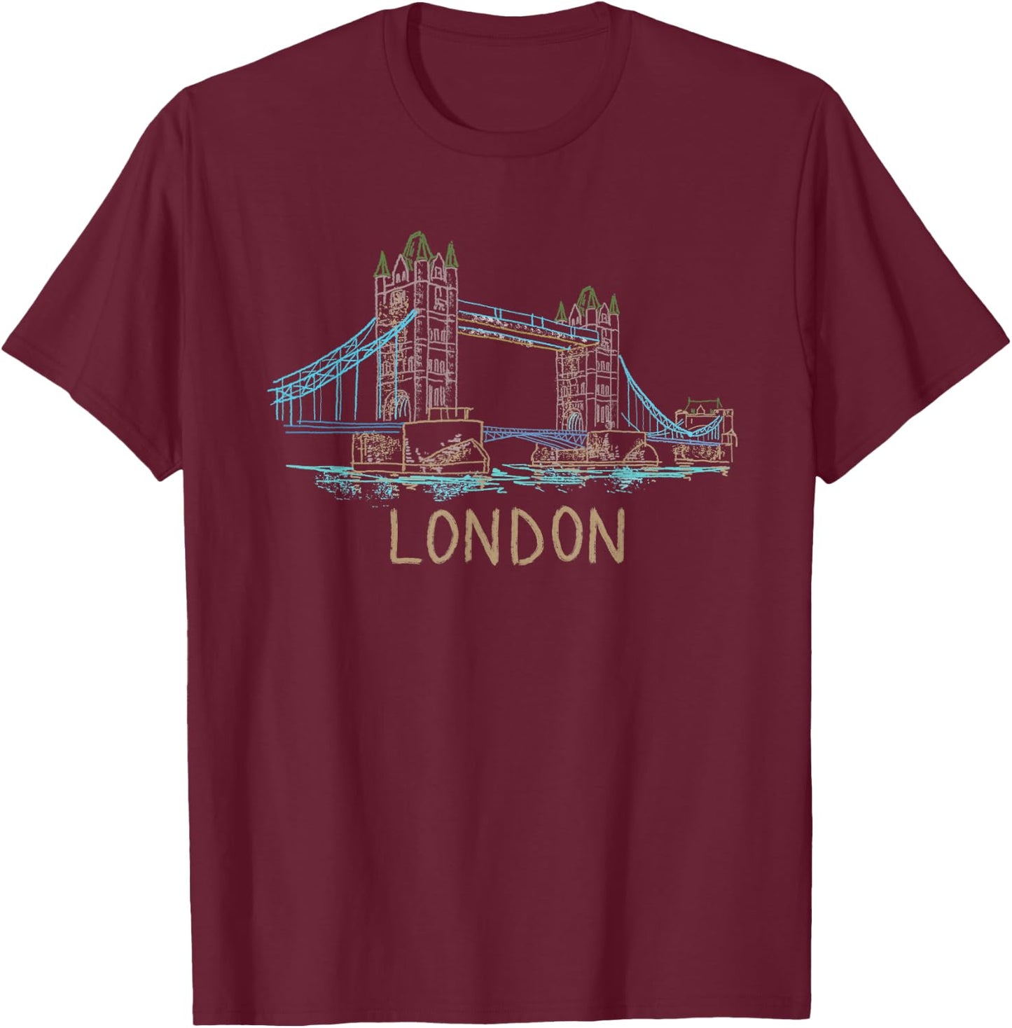 Tower Bridge London Unique Hand Drawn Art T-Shirt - T-Shirt | Maroon
