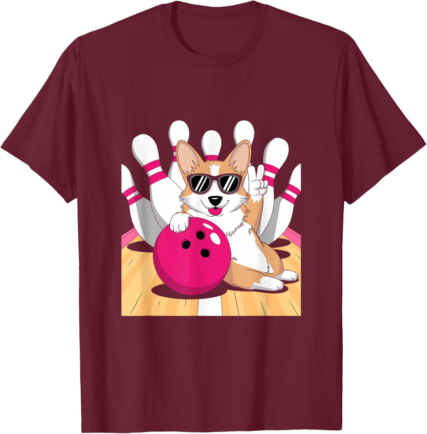 Corgi Bowler Bowling Tenpin T-Shirt - T-Shirt | Maroon