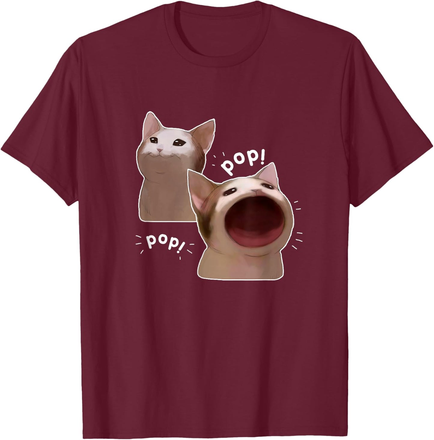 Funny Pop Cat Meme Men Women T-Shirt - T-Shirt | Maroon