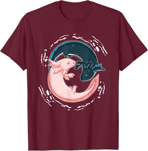 Yin Yang Axolotls Zen Axolotl Meditation Yoga Shirt T-Shirt - T-Shirt | Maroon