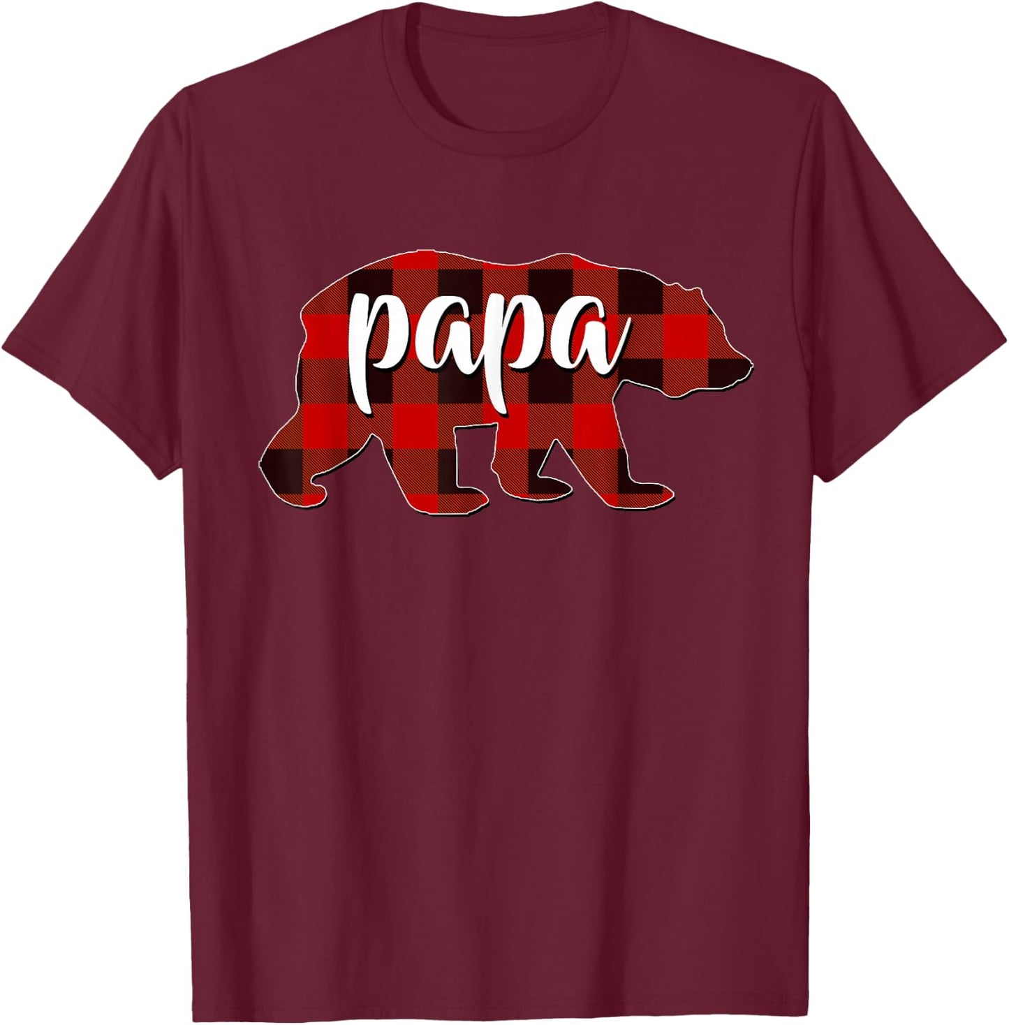 Red Plaid Papa Buffalo Matching Family Dad Pyjamas Christmas T-Shirt - T-Shirt | Maroon