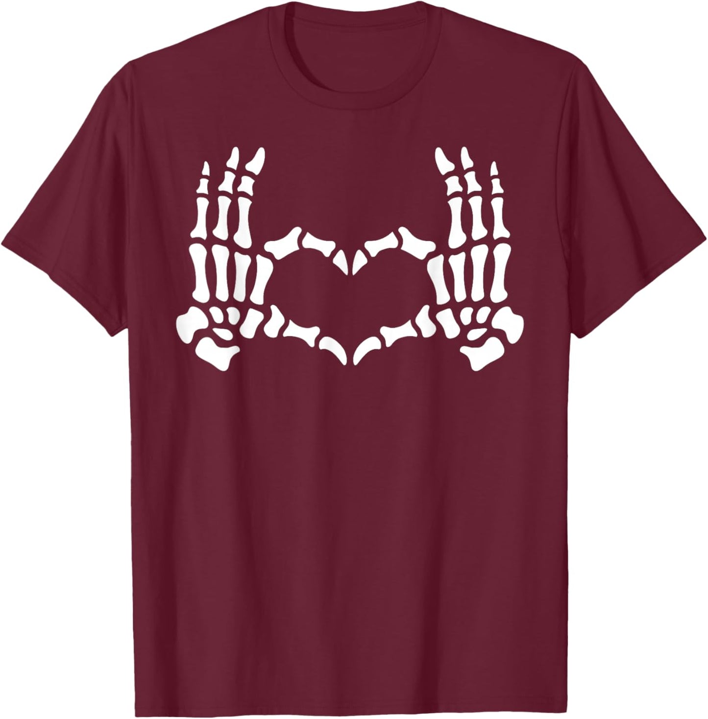Skeleton Hands Heart Sign Retro Halloween Skeleton Hand Sign T-Shirt - T-Shirt | Maroon