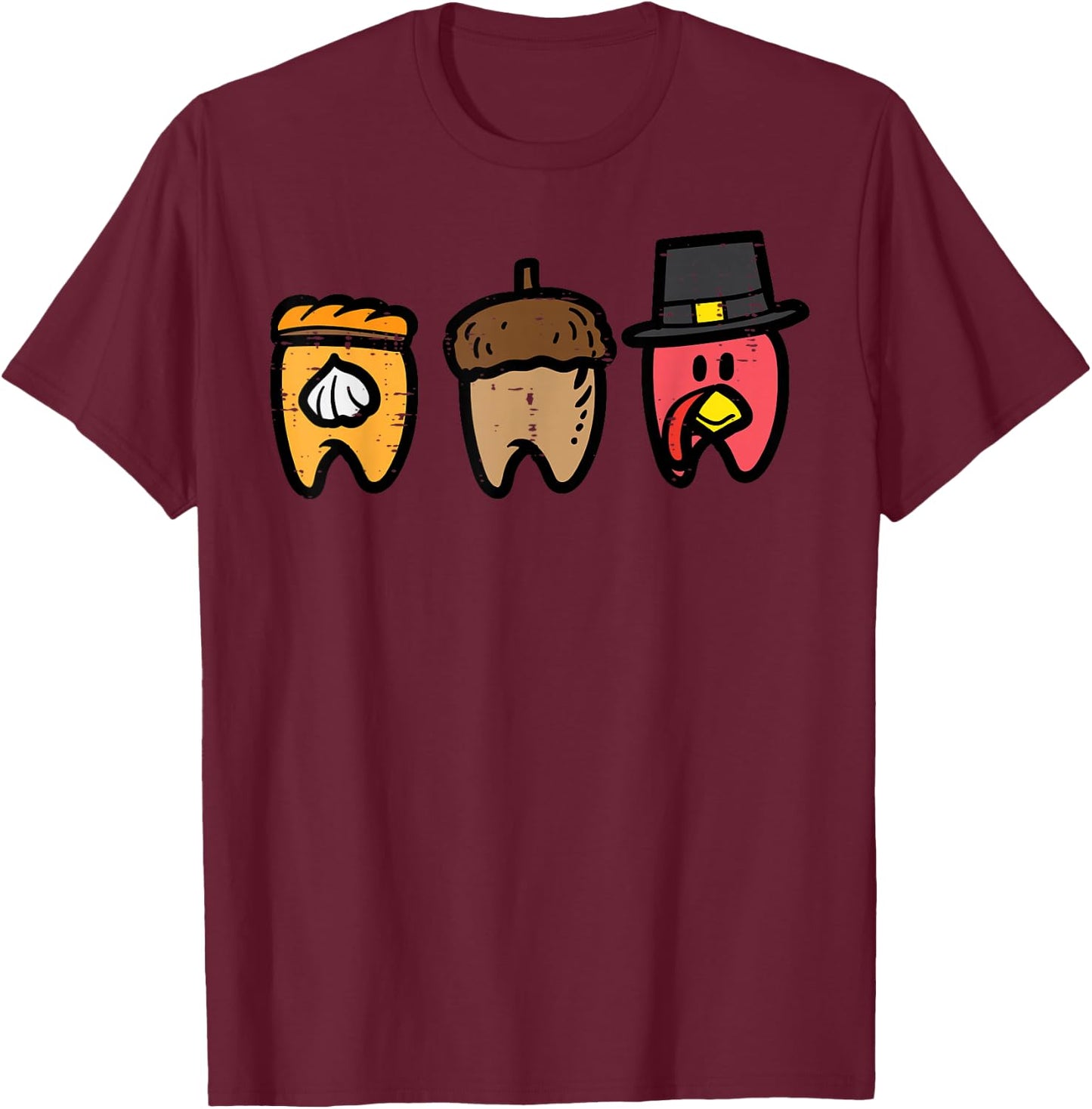 Thanksgiving Teeth Cute Fall Tooth Dental Squad Dentist T-Shirt - T-Shirt | Maroon
