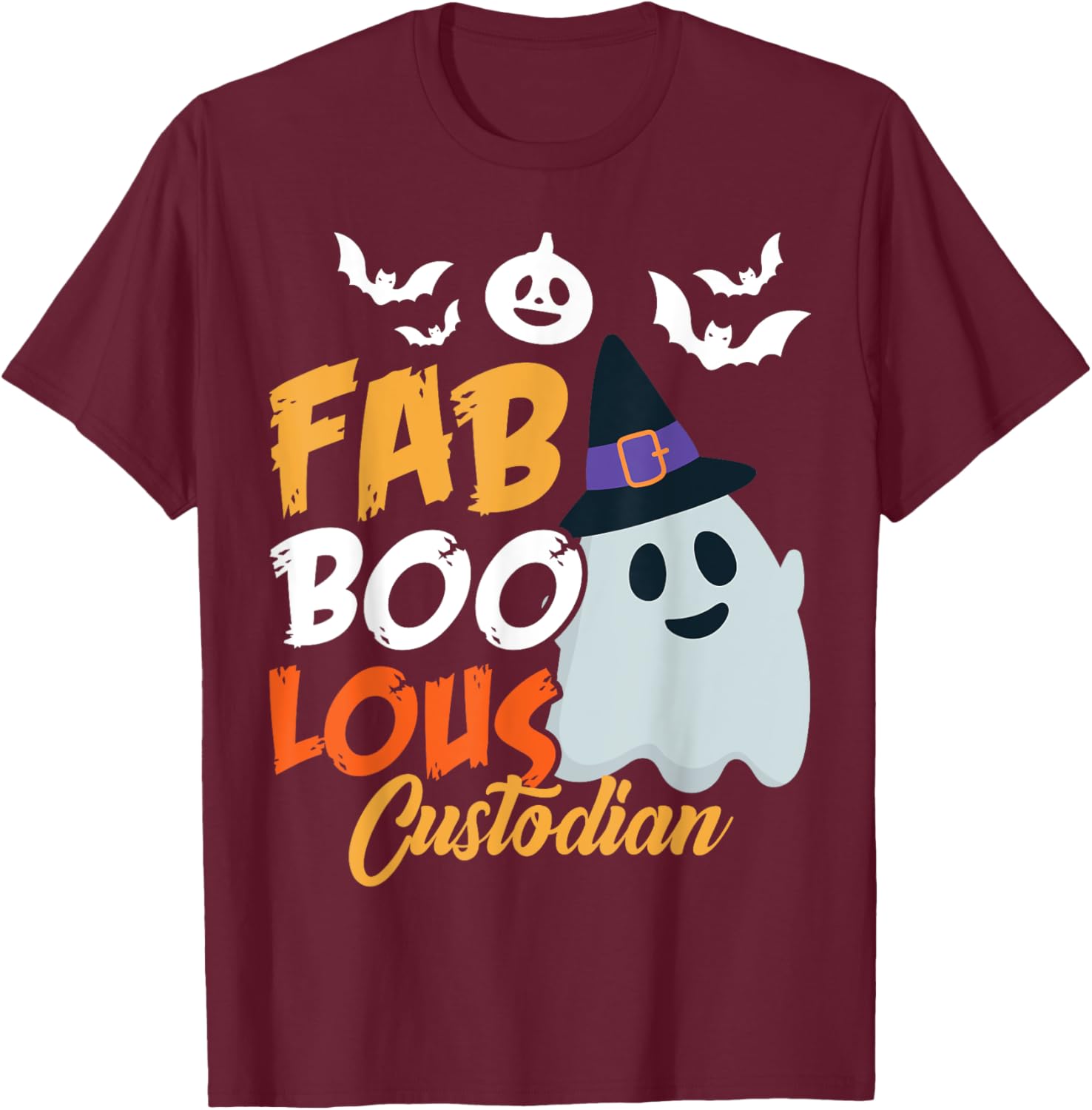 Faboolous Custodian Funny Scary Ghost Halloween Costume T-Shirt - T-Shirt | Maroon