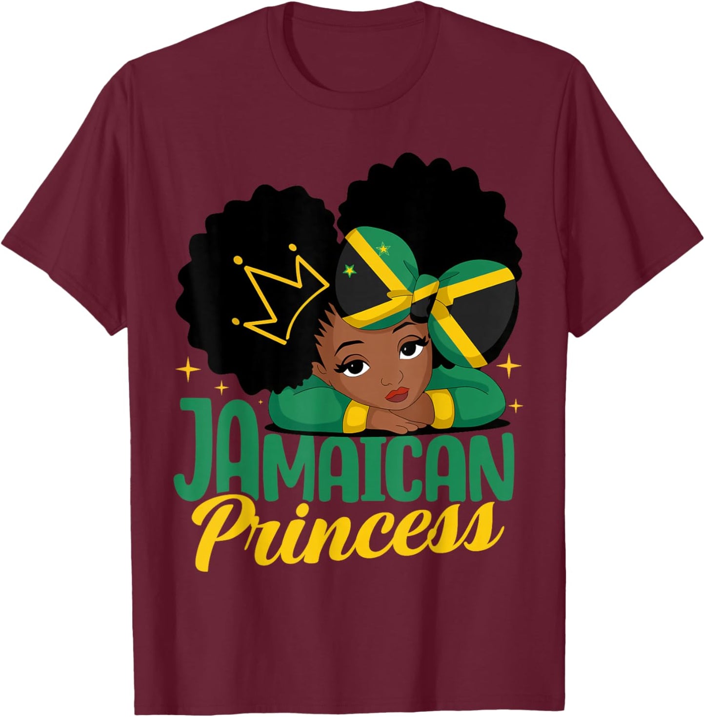 Jamaican Princess Jamaica Girl Melanin Cute Jamaican Flag T-Shirt - T-Shirt | Maroon
