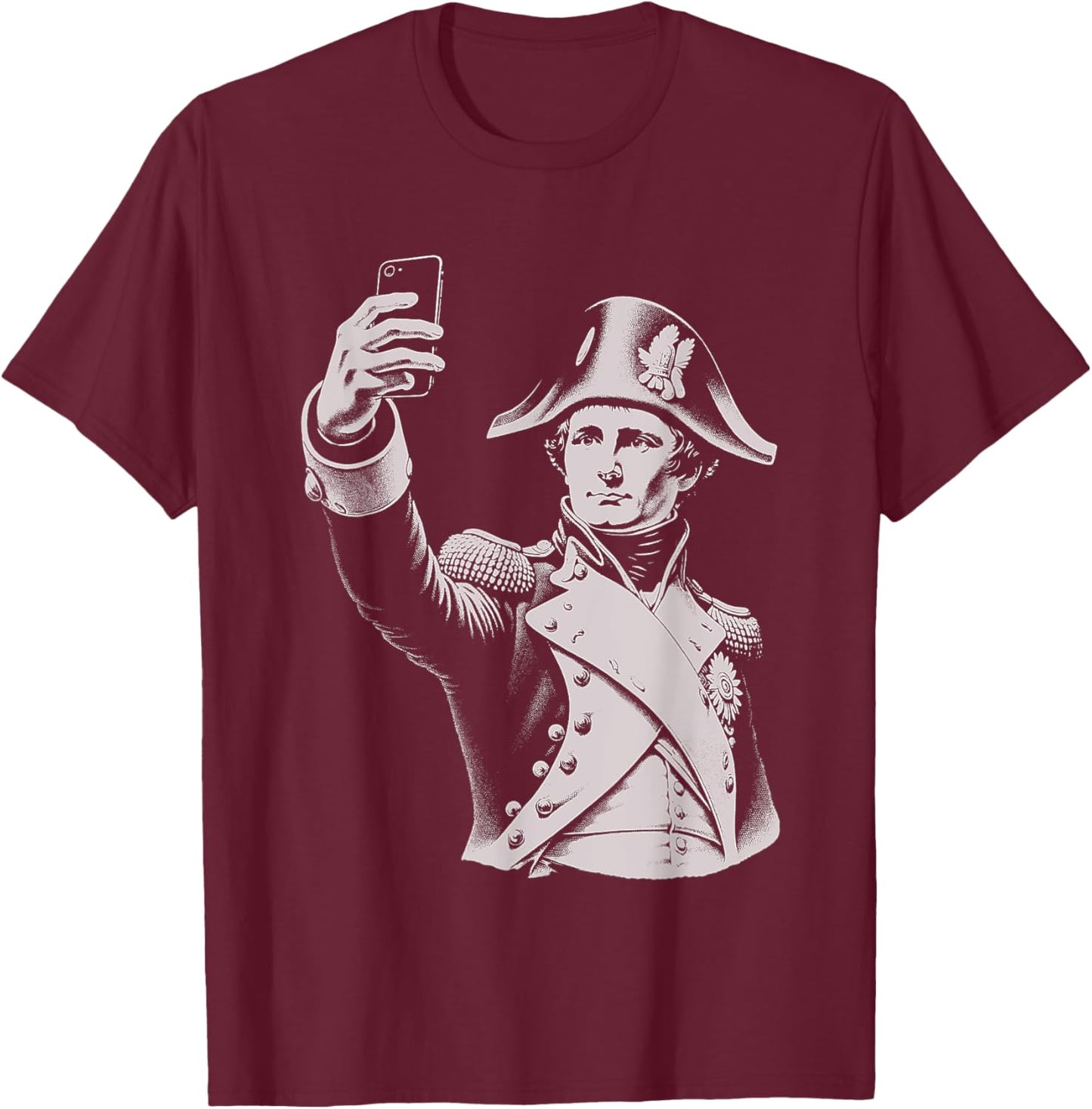 Funny Napoleon Bonaparte Taking a Selfie T-Shirt - T-Shirt | Maroon