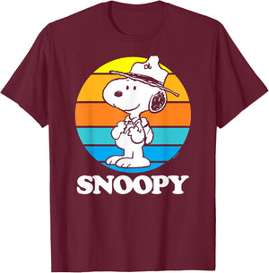 Peanuts - Snoopy Beagle Scout Sunset T-Shirt - T-Shirt | Maroon