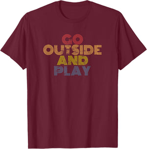 Go Outside And Play Retro Outdoors Summer Graphic T-Shirt - T-Shirt | Maroon