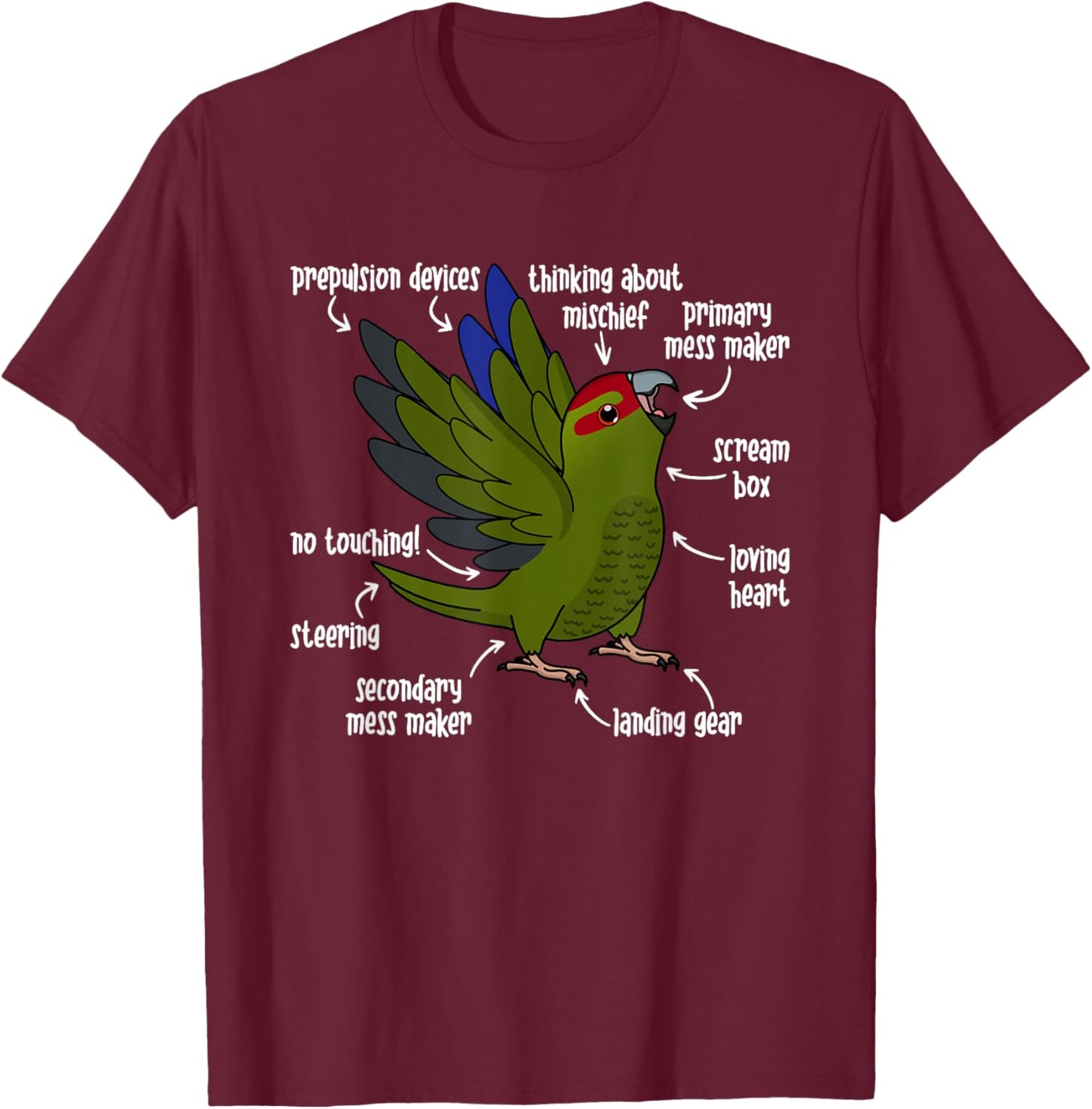 Parrot Anatomy I Red-crowned Kakariki T-Shirt - T-Shirt | Maroon