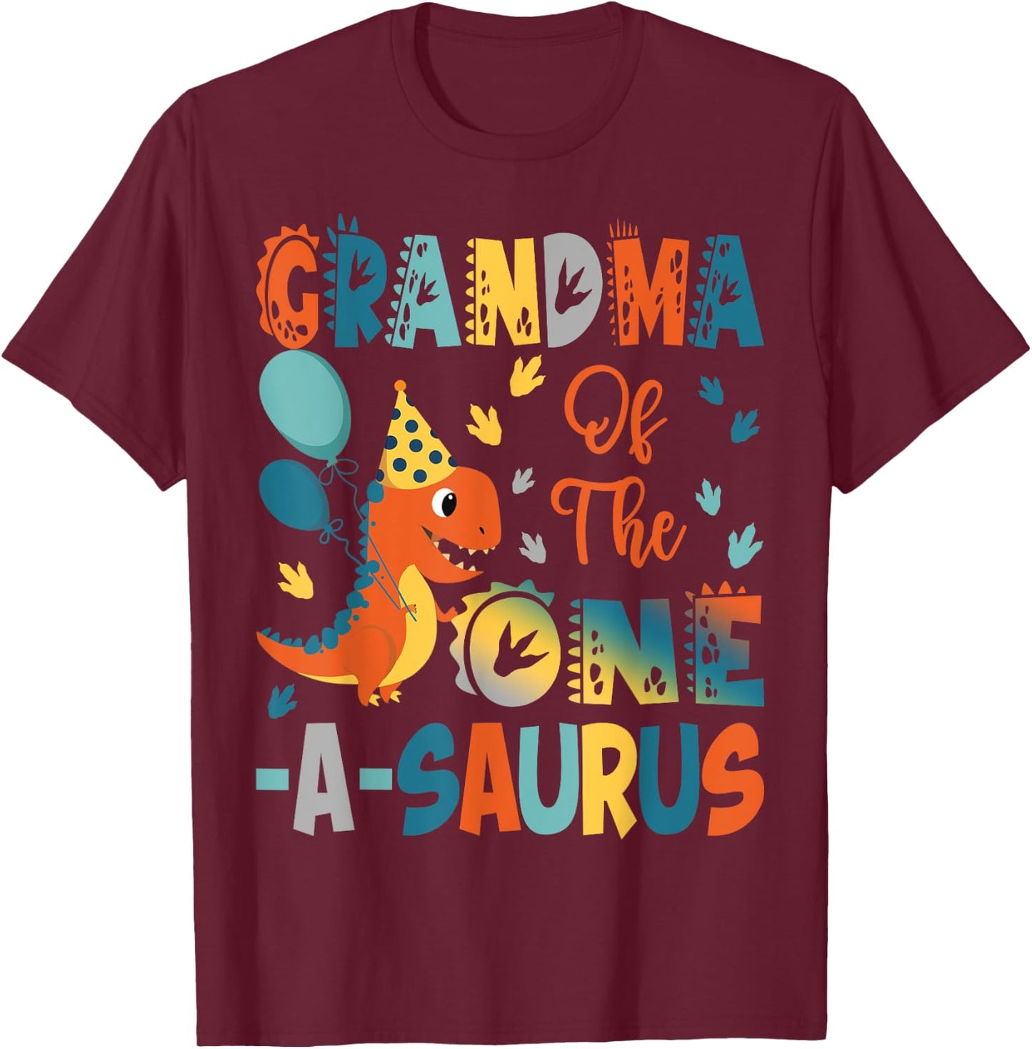 Grandma Of The One-A-Saurus 2Nd Birthday Dinosaur Party T-Shirt - T-Shirt | Maroon