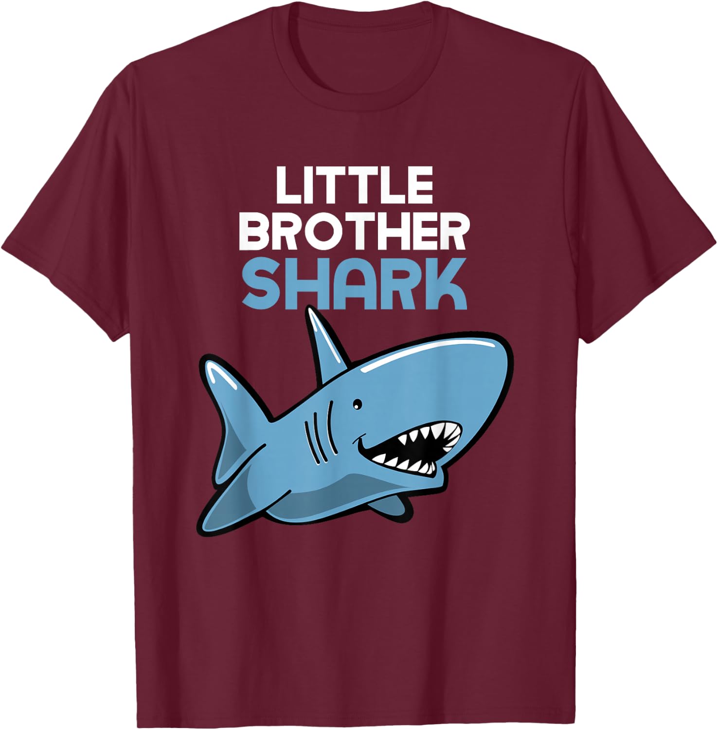 Little Brother Shark Funny Family Gift T-Shirt - T-Shirt | Maroon