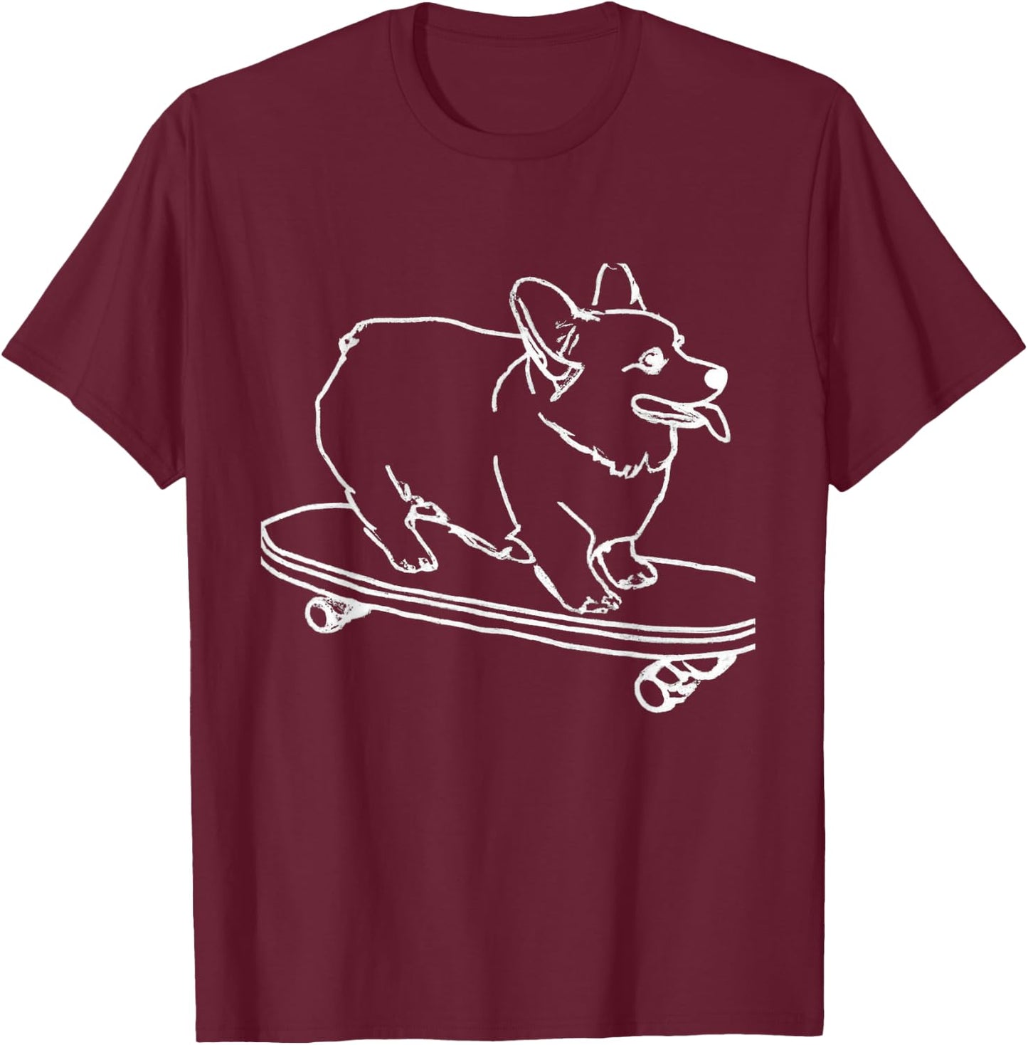 Corgi Skateboarding Outline Line Drawing Skater Corgi Dog T-Shirt - T-Shirt | Maroon