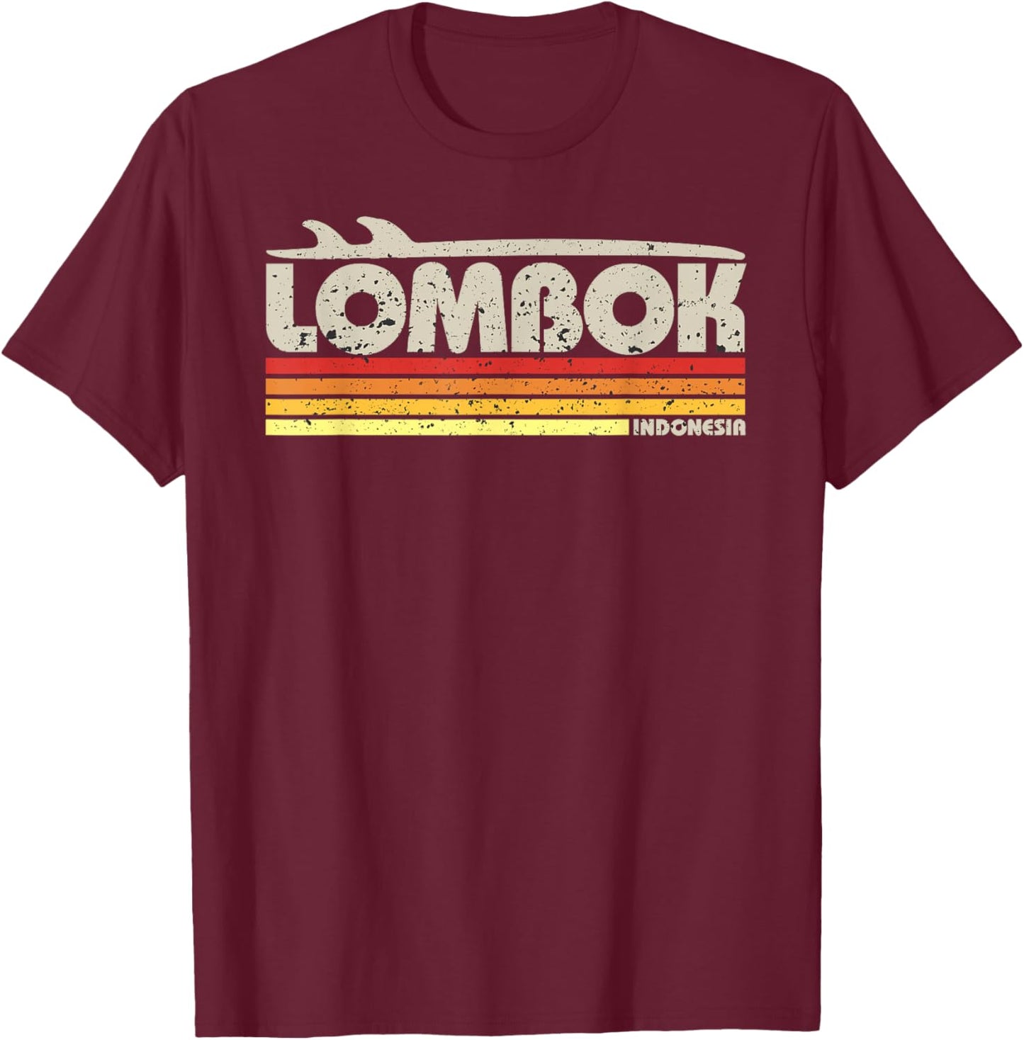 Lombok Indonesia - Retro Surf Paradise T-Shirt - T-Shirt | Maroon